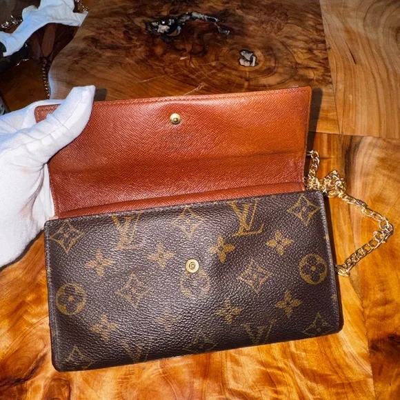 Louis Vuitton monogram vintage international brown wallet converted Crossbody